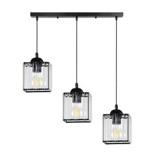 Závěsná lampa Glassia černá 3x40 E27 černé stínidlo + čiré krystaly obraz
