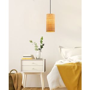 Závěsná lampa Fleri černá 1x60 e27 stínidlo 12x25 béžový ratan obraz