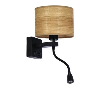 Nástěnná lampa Polo černá 1x40W E27+2W LED stínidlo z ořechového dřeva obraz