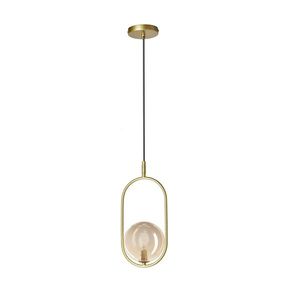 CORDEL vintage závěsná lampa - zlatá mosaz s jantarovým kulovým stínidlem - elegantní osvětlení do obývacího pokoje a koupelny 1x G9 LED obraz