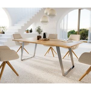 Jídelní stůl Edge 200x100x2, 5 dub přírodní nerezová ocel šikmý obraz
