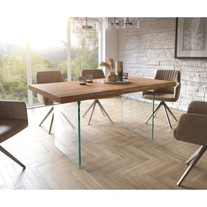 Jídelní stůl Edge 160x90 XL akácie přírodní sklo Live-Edge obraz