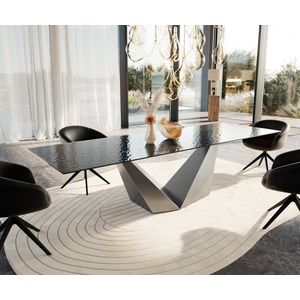 Jídelní stůl Edge 300x100 Reliéfní sklo kouřově černé 3D design obraz