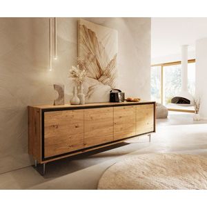 Příborník Stonegrace 200 cm přírodní dub 4 dvířka podstavec obraz