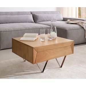 Konferenční stolek Kayu 60x60x20 cm přírodní akácie 2 zásuvky obraz
