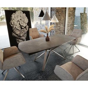Jídelní stůl Carlow 130/200x90 cm keramická hnědá nerezová ocel obraz
