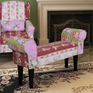 Lavice patchwork látka / dřevo Dekorhome obraz