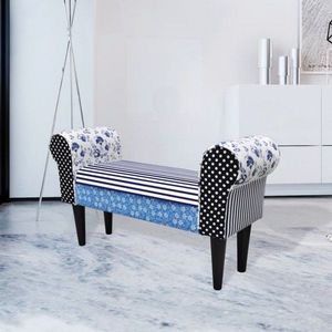 Lavice patchwork látka / dřevo Dekorhome obraz