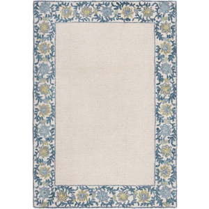 Modrý/slonovinový ručně tkaný koberec s příměsí vlny 200x290 cm Myla Floral Frame – Flair Rugs obraz