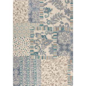 Modrý/béžový ručně tkaný vlněný koberec 120x170 cm Eloise Patchwork – Flair Rugs obraz