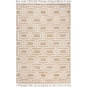 Béžový/krémový ručně tkaný vlněný koberec 200x290 cm Greek Key – Flair Rugs obraz
