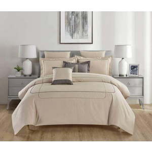 Béžové povlečení na dvoulůžko/prodloužené z bavlny Renforcé s prostěradlem/6dílné 240x220 cm Calm of Lines – Mila Home Luxury obraz