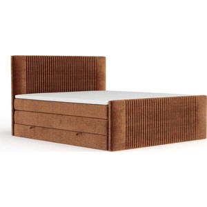 Oranžová boxspring postel s úložným prostorem 200x200 cm Bergamo – Maison de Rêve obraz