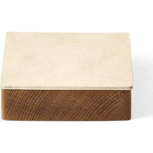 Krémový/v přírodní barvě dřevěný/z eko kůže úložný box s víkem/dekorativní 11x11x3, 5 cm Square Nupo – LIND DNA obraz