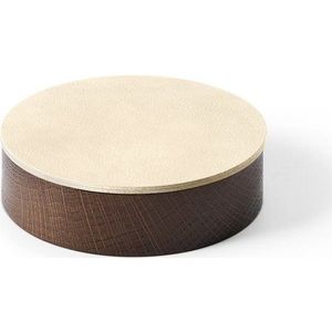 Hnědý/krémový dřevěný/z eko kůže úložný box s víkem/dekorativní ø 11x3, 5 cm Circle Nupo – LIND DNA obraz