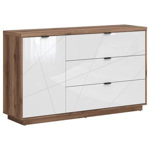 ŠIROKÁ KOMODA, barvy dubu, vysoce lesklá bílá, 156/93/42, 5 cm obraz
