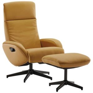 Livetastic RELAXAČNÍ KŘESLO S TABURETEM, textil, kůže, žlutá obraz