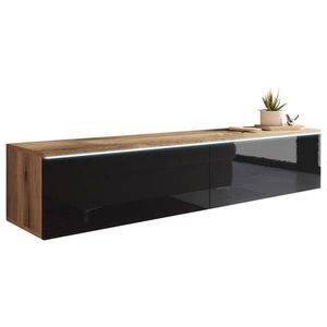 P & B Nízka komoda s LED, dub wotan, vysoce lesklá černá, 140/30/33 cm obraz