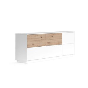 Carryhome ŠIROKÁ KOMODA, bílá, dub artisan, 205/77/44 cm obraz