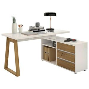 Stylife ROHOVÝ PSACÍ STŮL, bílá, dub artisan, 135/120/75 cm obraz