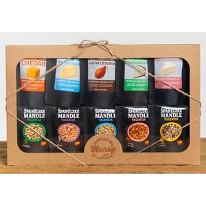 Dárková sada křupavých lyofilizovaných sýrů a španělských mandlí obraz