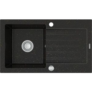 MEXEN Pablo granitový dřez 1 s odkapávačem 752x436 mm, černá / zlatá kovová 6510751010-75 obraz