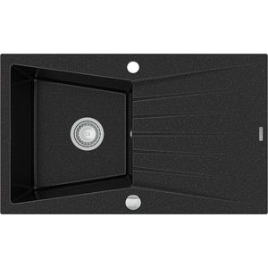 MEXEN Cesar granitový dřez 1 s odkapávačem 775x470 mm, černá / stříbrná metalíza 6514771010-73 obraz