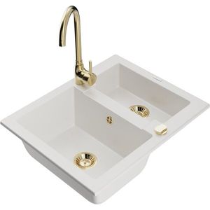 MEXEN/S Carlos granitový dřez 1.5 včetně baterie Telma, bílá 6518-20-670200-50 obraz