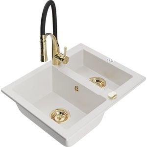 MEXEN/S Carlos granitový dřez 1.5 včetně baterie Aster, bílá 6518-20-73450-57-G obraz