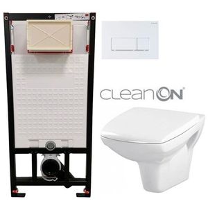DEANTE Podomítkový rám, pro závěsné WC mísy + SLIM tlačítko bílé + WC CERSANIT CLEANON CARINA + SEDÁTKO CST_WC01 A51P CA1 obraz