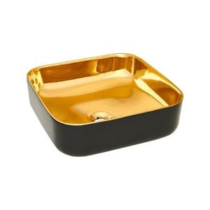 INVENA Umyvadlo na desku MALAGA TREND 39 cm, čtvercové černá zlatá lesk CE-39-027-C obraz