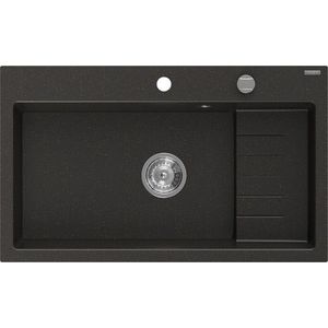 MEXEN Omar granitový dřez 800 x 480 mm, černá/zlatá metalik, sifon chrom 6520801005-75 obraz