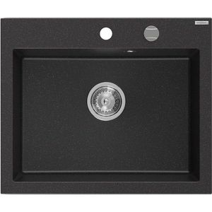 MEXEN Elix granitový dřez 1-miska 600 x 500 mm, černá/stříbrná metalik, sifon chrom 6525601005-73 obraz