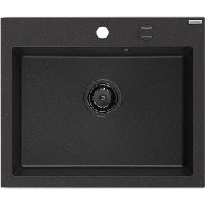 MEXEN/S Elix granitový dřez 1-miska 600 x 500 mm, černá/stříbrná metalik, sifon černá 6525601005-73-B obraz