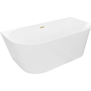 MEXEN/S Oval Slim volně stojící vana nástěnná 170 x 80, bílá, sifon a přepad zlatá kartáčovaná 52661708000-55 obraz