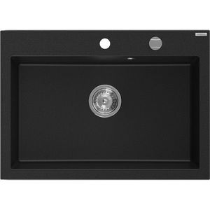MEXEN Elix granitový dřez 1-miska 700 x 500 mm, černá, sifon chrom 6526701005-77 obraz