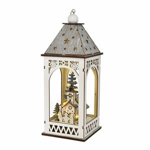 Dřevěná lucerna s vánočním motivem a LED osvětlením, 11 x 29 cm, teplá bílá obraz