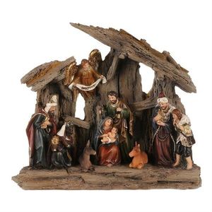 Vánoční dekorace Betlém se třemi králi a andělem, polyresin, LED, hnědá, 20x23x7cm obraz