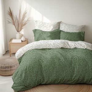 Stanex Krepové povlečení Zelené lístky, 140 x 200 cm, 70 x 90 cm obraz