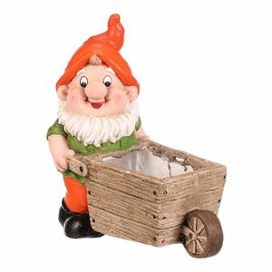 Zahradní dekorace Trpaslík s trakařem, oranžová, 31 x 16 x 33 cm obraz