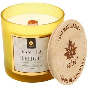 Arome Sójová svíčka Vanilla delight 400 g s dřevěným knotem a víčkem obraz
