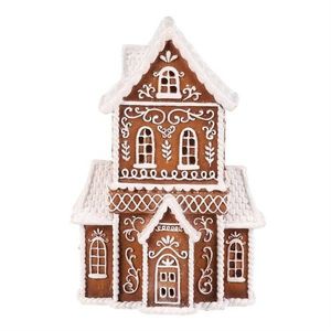 Vánoční dekorace Perníkový kostelík, polyresin, LED, hnědá obraz