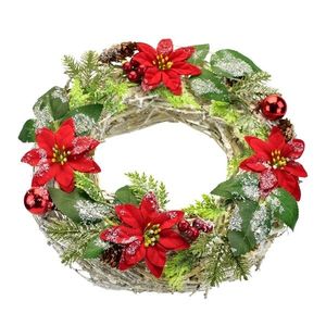 Vánoční zdobený věnec Poinsetie a proutí, 30 cm obraz