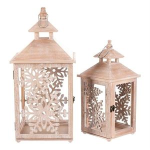 Sada dřevěných luceren Vločka 2 ks, přírodní obraz