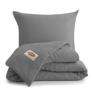 MATEX Mušelínové povlečení tmavě šedá, 140 x 200 cm, 70 x 90 cm obraz