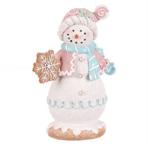 Vánoční dekorace Sněhulák perníkový v pestrobarevném oblečku, polyresin obraz