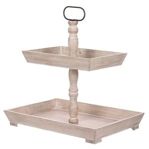 Dekorační Etažér 2 patrový, dřevěný, bílá obraz