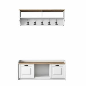 Nástěnný věšák s botníkem Polo White and Walnut obraz