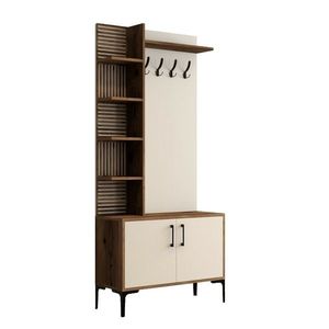 Vešák s botníkem a policemi Viyana Walnut and Cream obraz