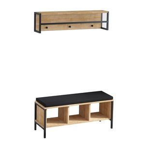 Nástěnný věšák s lavicí Shana Oak and Black obraz